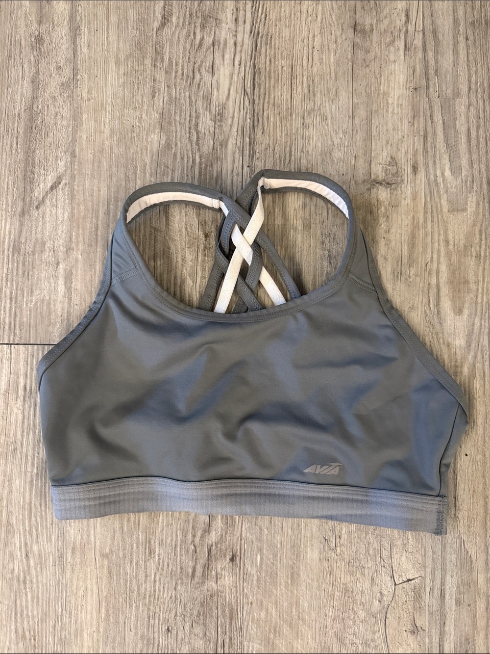 Avia Gray Sports Bra with Crisscross Cream Straps